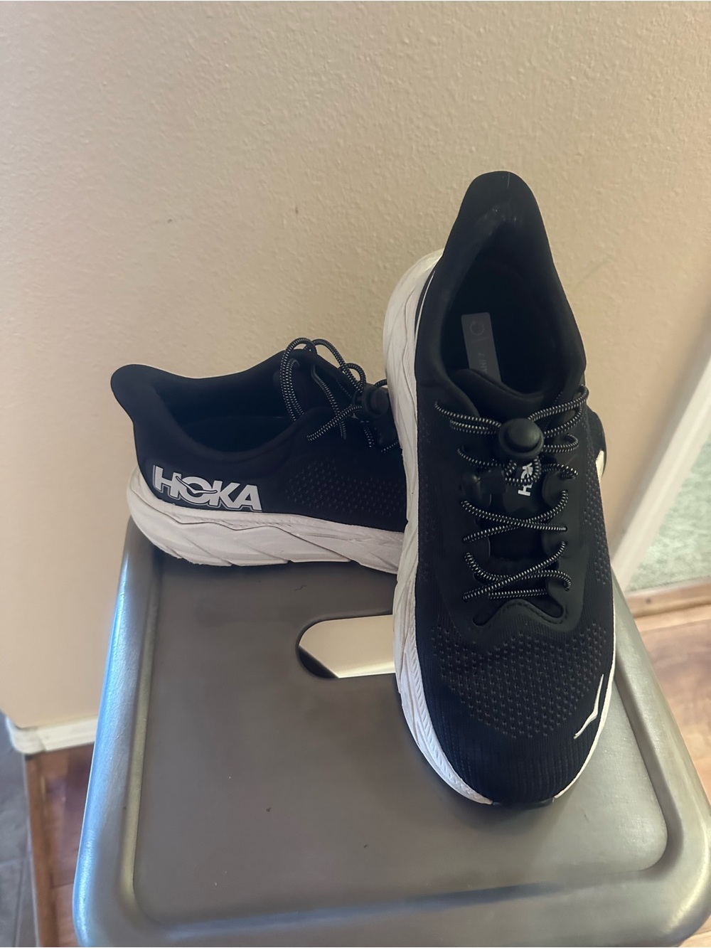 Hoka Black and White Lightweight Running Sneakers